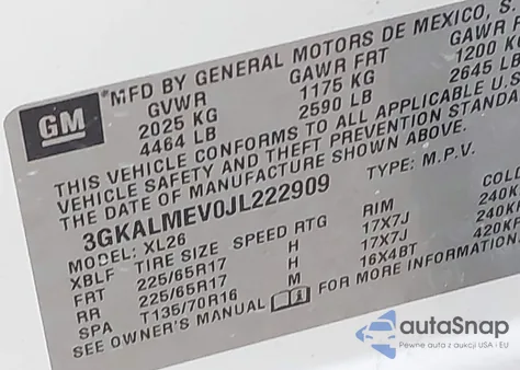 2018 GMC Terrain Sle z USA, uszkodzony, nr VIN 3GKALMEV0JL222909